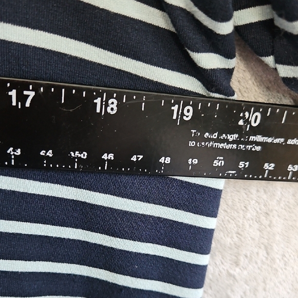 J Jill Wearever Navy Green Med Striped Long Sleeve Top Vneck - Picture 7 of 12